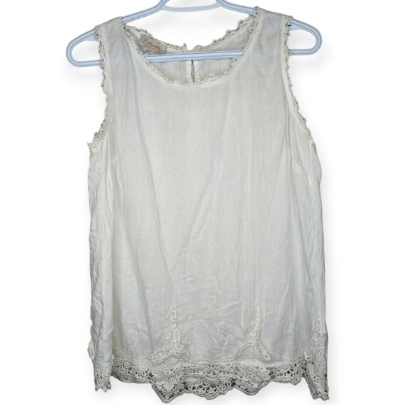 Bellambra Italian 100% Linen White Lace Detail  Sleeveless Blouse Women Small - Picture 1 of 11